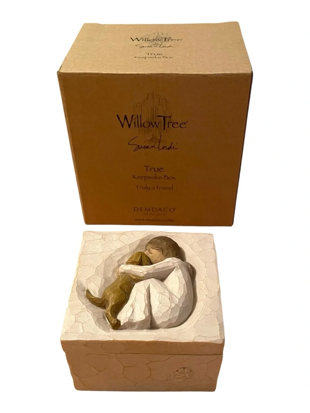 Willow Tree Keepsake Box Truly A Friend Susan Lordi Girl Hugging Dog